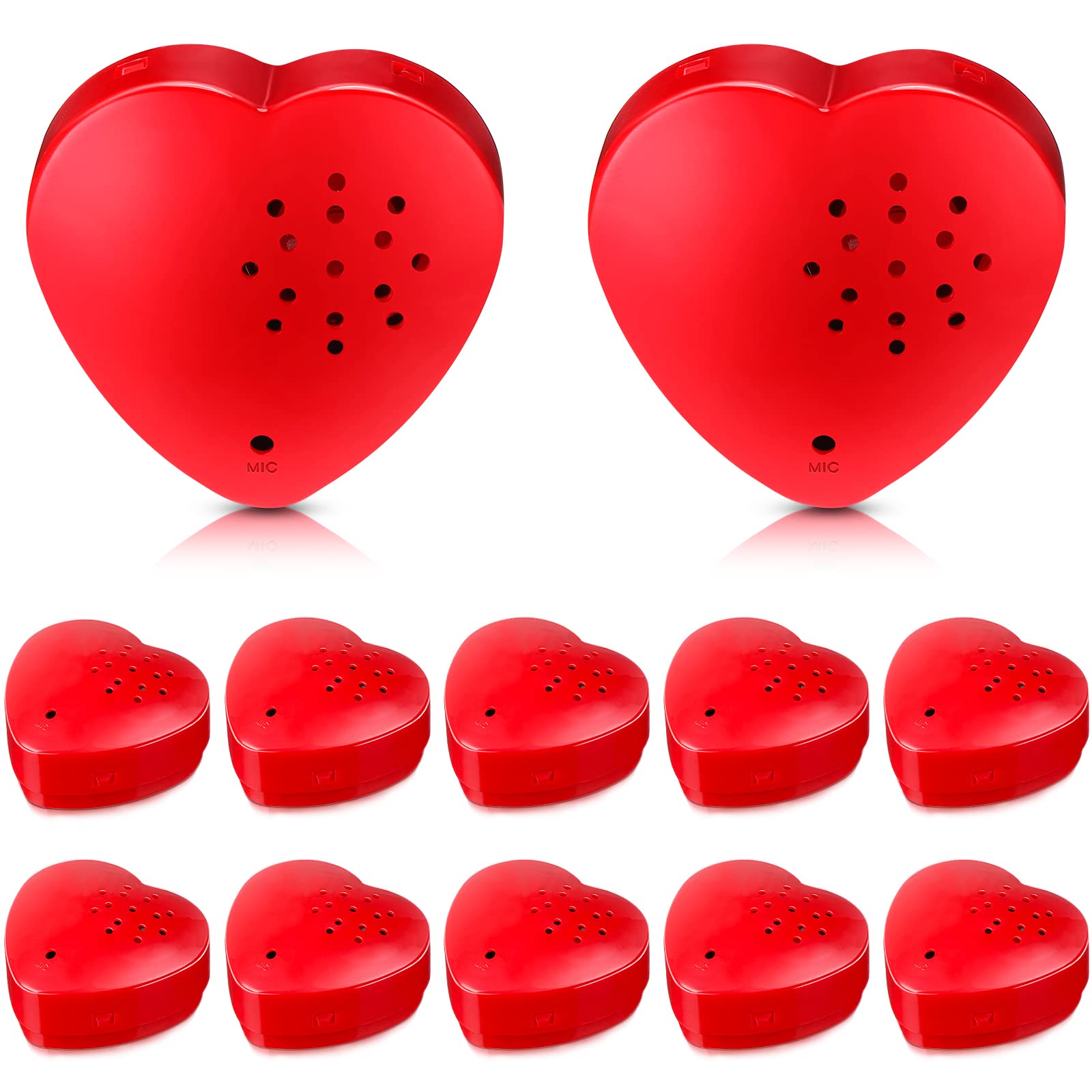 Photo 1 of Fabbay 12 Pack Voice Recorder for Stuffed Animal Push Button Sound Recorder Heart Shaped Recordable Button Voice Recording Button Box Device for Plush Toy Bear Module Record Messages, Red (30 Seconds)
