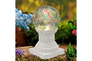 NACOME Gazing Ball on Roman Column for Garden Decor - Solar Cracked Glass Garden Globe Sphere Lights with Roman Pillar Stand Outdoor Yard Patio and Home Decor