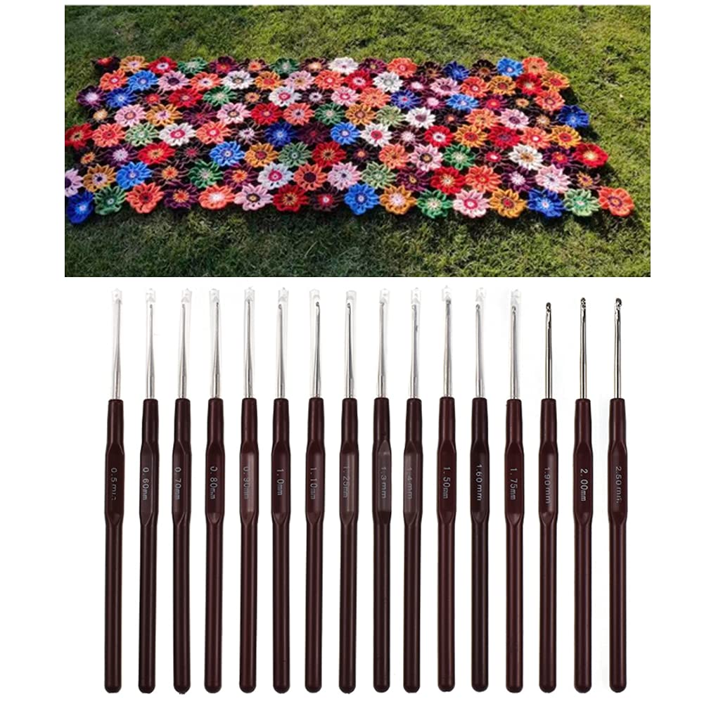 16PCS/Set Crochet Hook Set Extra Long Crochet Hooks Aluminum Crochet Hooks with Plastic Handle Crochet Supplies(0.5~2.5mm)