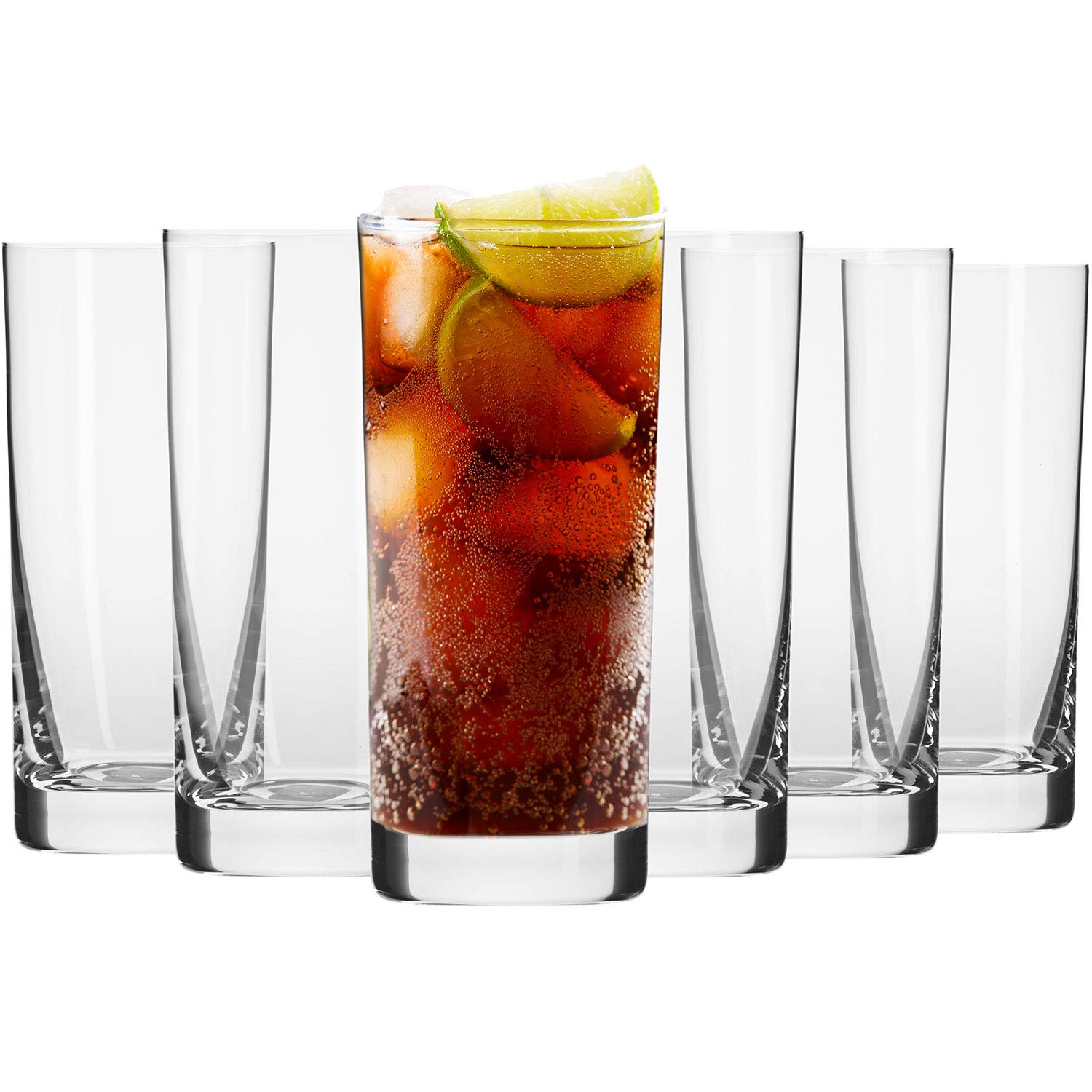 Krosno Tall Water Juice Drinking Highball Glasses | Set of 6 | 350 ML | Blended Collection | Large Half Pint Mojito Glasses Cocktail Set | Perfect for Home & Parties | Dishwasher Safe Tumbler Glasses