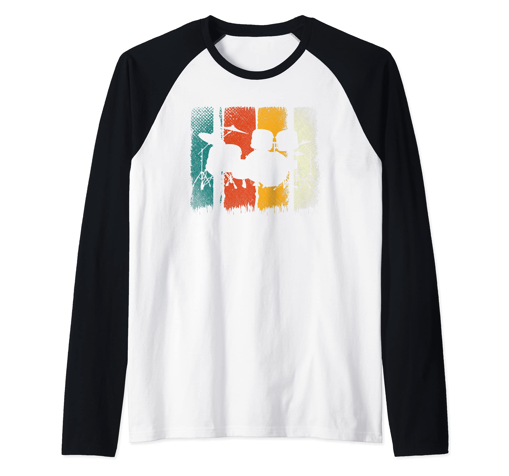 Retro Drums Player Drum Set Drummer Music Percussion Drums Raglan Baseball Tee