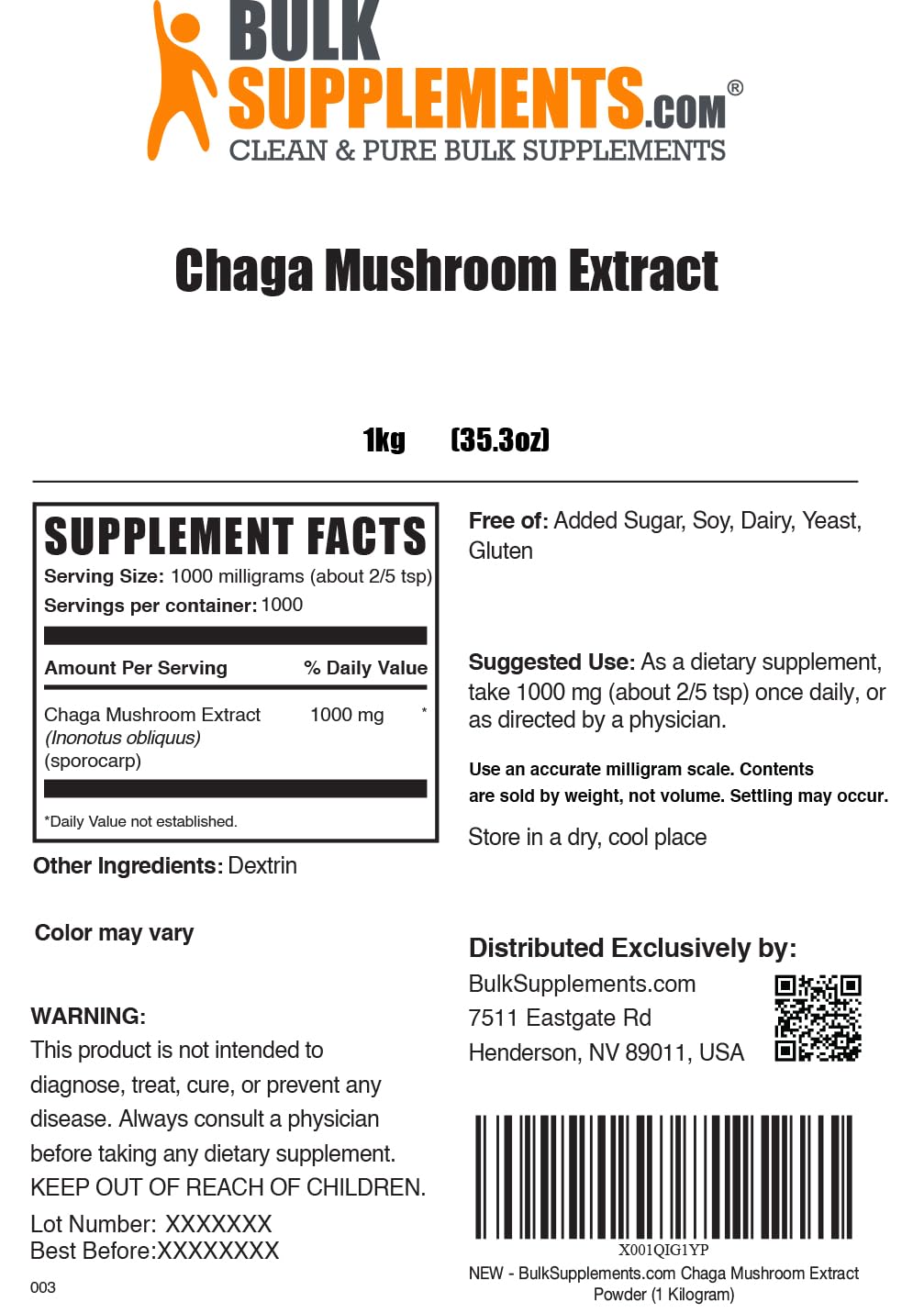 BulkSupplements.com Chaga Mushroom Extract Powder - Mushroom Supplement, from Chaga Mushrooms - 1000mg of Chaga Powder Extract per Serving, Gluten Free (5 Kilograms - 11 lbs)