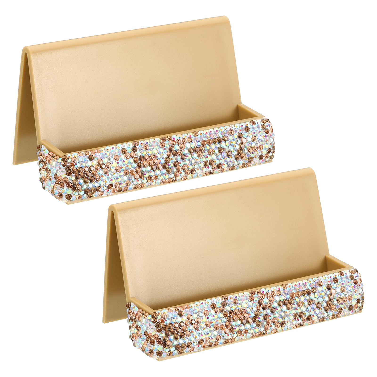 PATIKIL Business Card Holder for Desk, 2 Pack Rhinestone Business Card Holders Crystal Card Stand Organizer Cards Display for Office Exhibition, Gold Tone
