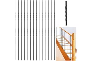 MYEMDAN 15 Pcs Hollow Double Twist Iron Balusters, 1/2" x 44" Hollow Iron Baluster for Staircase Remodel, Matte Black Metal Railing