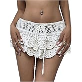 MakeMeChic Women's Crochet Mini Skirt Swimsuit Beach Coverup Tiered Ruffle Boho Skirts