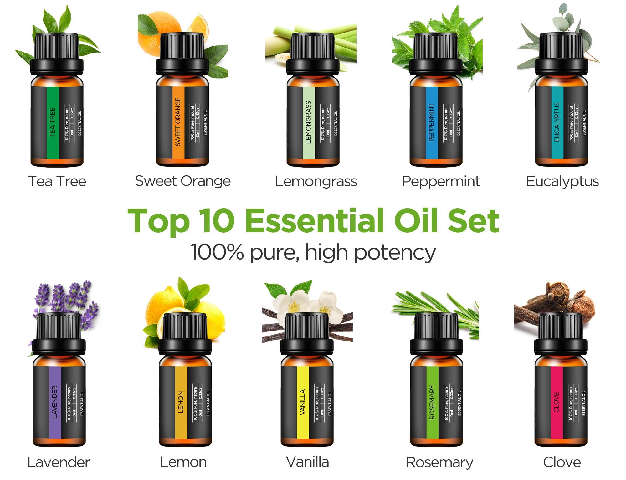 InnoGear Aromatherapy Diffuser & 10 Essential Oils Set, 400ml Diffuser Ultrasonic Diffuser Cool Mist Humidifier with 4 Timers 7 Colors Light Waterless Auto Off for Large Room Office, Dark Wood Grain