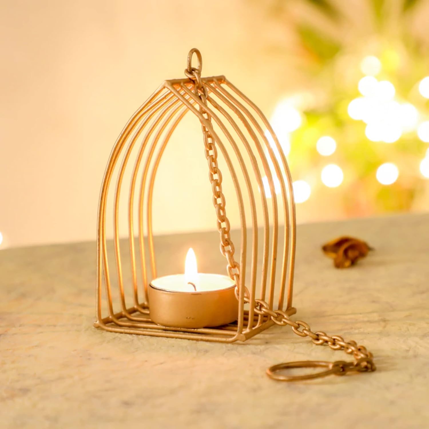 Oil Lamps & Accessories - DesiFavors Hanging Metal Diya for Diwali | Modern Minimalistic Decorations | Candle Metal Diya Holder India Festivals, Diwali, Wedding, Housewarming, Pooja | Gold - 2.7x2.7x4.7 Inch (Pack of 2)