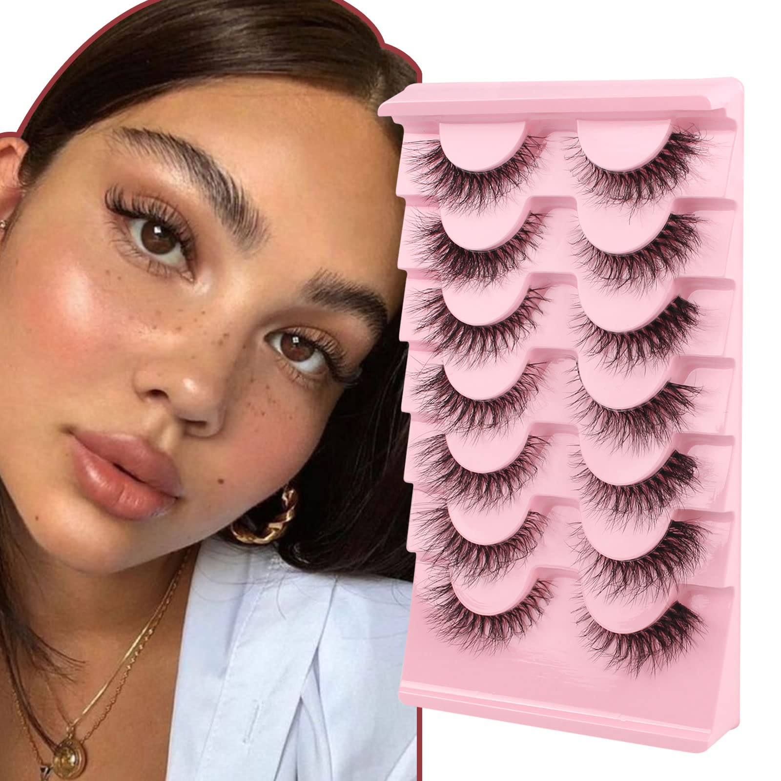 Oreola False Eyelashes Textured Cat Eye Lashes with Transparent Band Faux Mink Eyelashes Natural Fluffy Boosted Wispy Lashes 7 Pairs — image 1