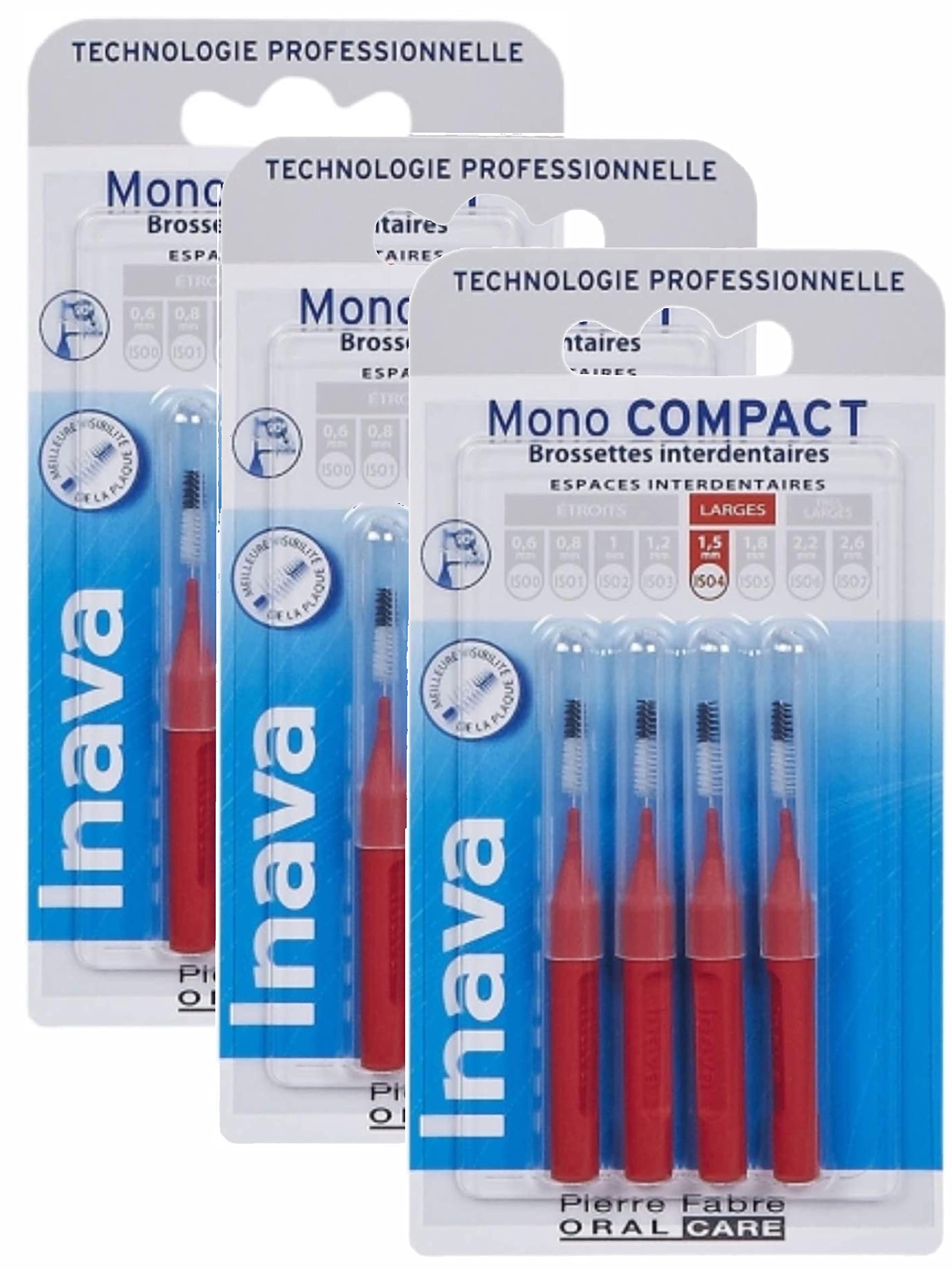 Inava Mono Compact Brush Heads 1.5 mm ISO4 – Box of 4 – Pack of 3