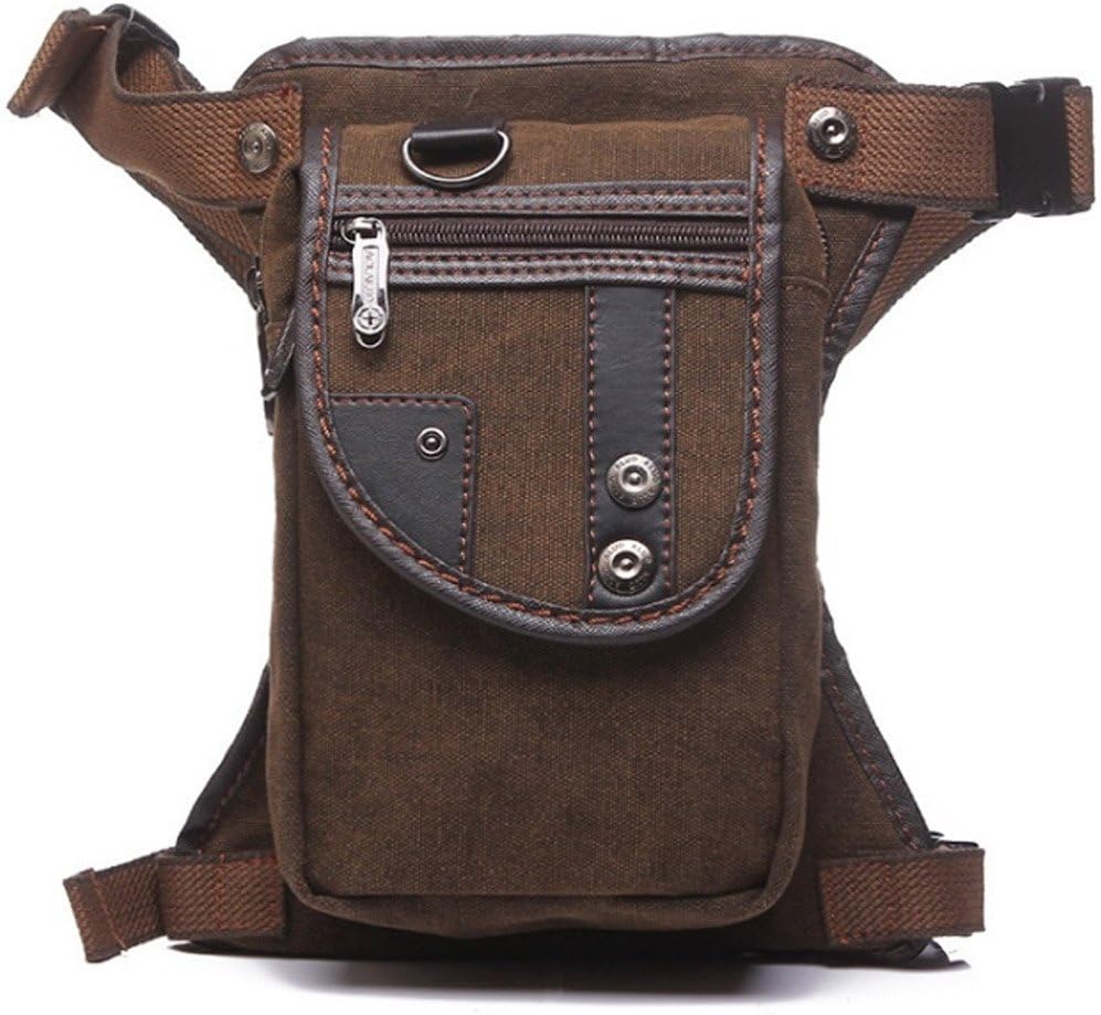 Rullar Canvas Multi-Purpose Waist Fanny Pack Tactical Military Drop Leg Bag Small Running Camping Hiking Motorcycle Bike Cycling Pouch Shoulder Bag Dark Brown