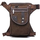 Rullar Canvas Multi-Purpose Waist Fanny Pack Tactical Military Drop Leg Bag Small Running Camping Hiking Motorcycle Bike Cycling Pouch Shoulder Bag Dark Brown