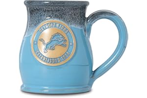 Greater Distance NFL Football Detroit Lions 14 oz Two-Tone Tall Belly Mug, Handmade Large Ceramic Coffee Mug With Team Logo for True Fans, Premium Deneen Pottery Made in USA
