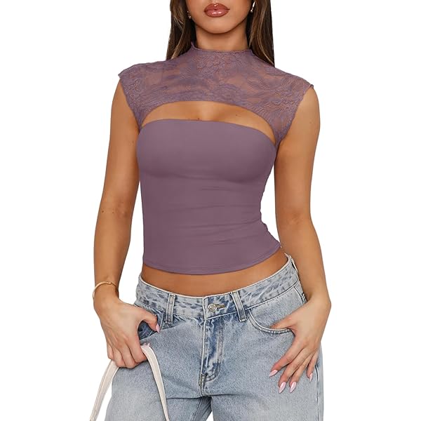 【Eaphi】 SHEER LACE ASYMMETRY CUT TOPS Women's Asymmetrical Sheer Lace T Shirt Sexy Slim Fit Long