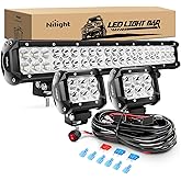 Nilight - ZH002 20Inch 126W Spot Flood Combo Off Road Led Light Bar 2PCS 18w 4Inch LED Pods With 16AWG Wiring Harness Kit-3 L