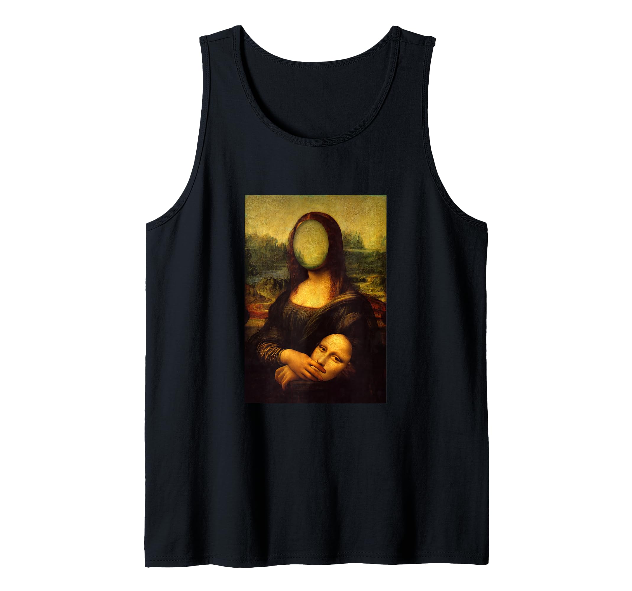 Funny Sarcasm Oil Painting Mona Lisa Take Off Her Face Mask Tank Top