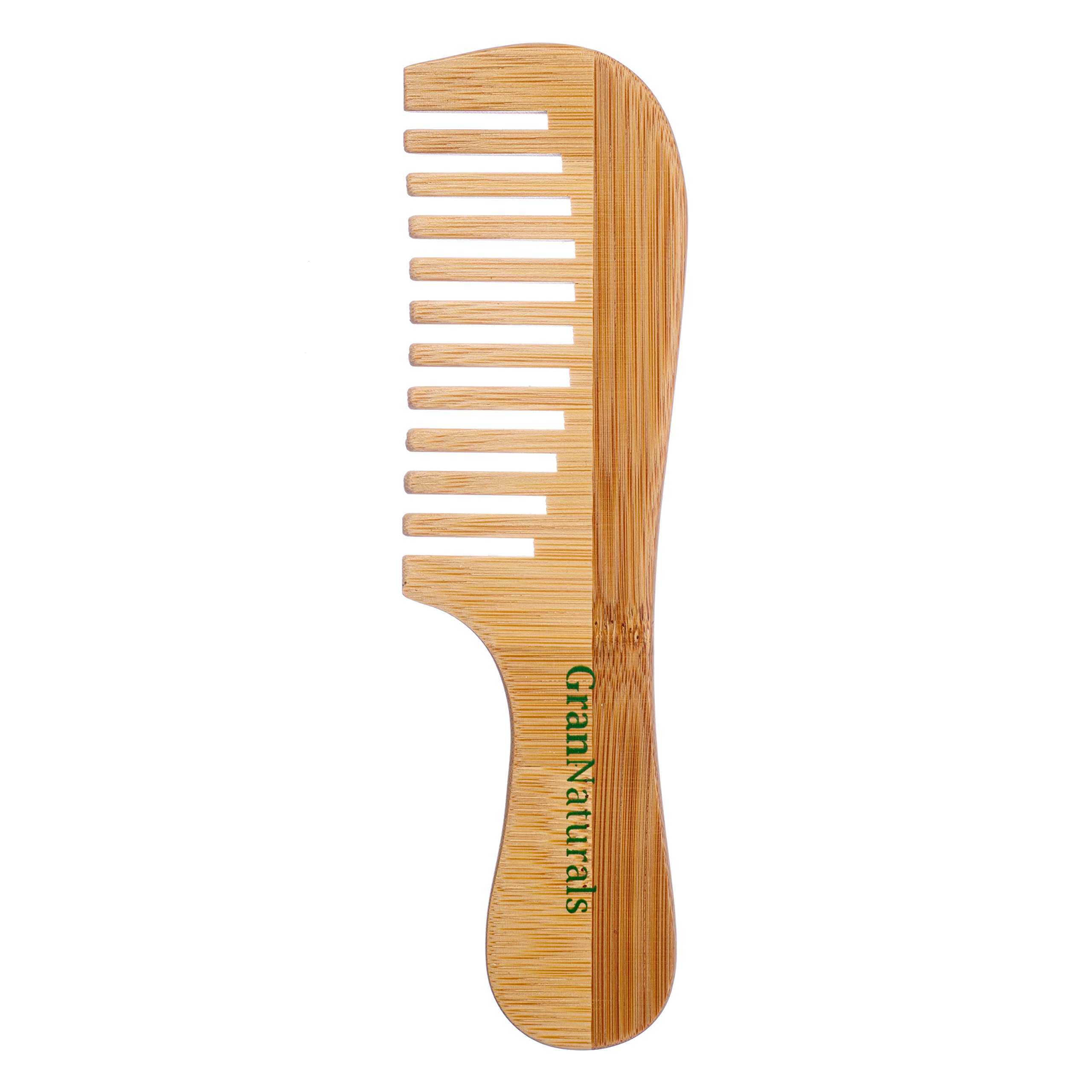 GranNaturals Wide Tooth Wooden Comb with Handle - Styling & Detangling Tool for Curly, Wavy, Straight, Thick Hair – Anti Static Wood Detangler for Wet or Dry Hair