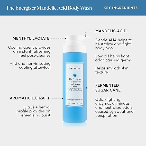 NATURIUM THE ENERGIZER BODY WASH, COOLING & REFRESHING FORMULA WITH MANDELIC ACID, DEEPLY CLEANSES & NEUTRALIZES BODY ODOR, 16.9 OZ
