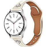Newlibery Slim Leather Band with Charms Compatible with Samsung Galaxy Watch 7/6/5/4/FE/Active2 40mm 44mm/6 Classic 43mm 47mm/5 Pro 45mm/4 Classic 46mm 42mm,Top Genuine Dressy Leather Strap 20mm Women