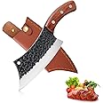 Hand Forged Meat Cleaver 6.3 Inch Kitchen Chef Knife with Leather Sheath and Gift Box Outdoor Butcher Knife Hammered Chopper 