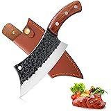 Hand Forged Meat Cleaver 6.3 Inch Kitchen Chef Knife with Leather Sheath and Gift Box Outdoor Butcher Knife Hammered Chopper