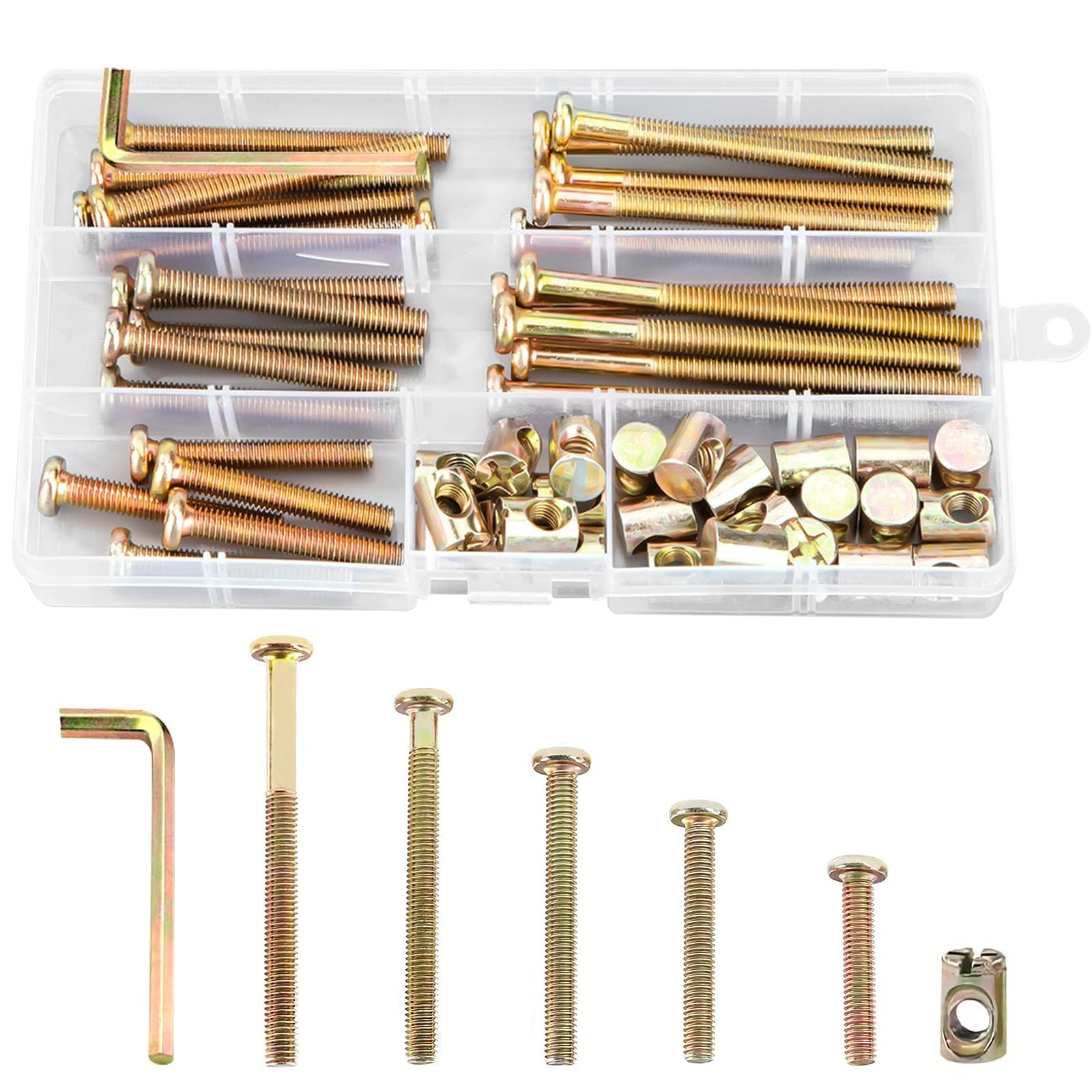 TOP-VIGOR 50Pcs Furniture Bolt Nut Set, M6 Barrel Bolts and Nuts, Hex Socket Head Cap Screws Bolts Nuts, Furniture Cot Bed Bolts Crib Screws for Crib Bunk Bed Furniture Cot, 1 Hex Key for Free