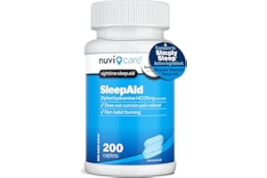 NUVICARE Nighttime Sleep Aid with Diphenhydramine HCl 25 mg - Non Habit Forming Regular Strength Sleeping Pills for Adults - Does Not Contain Pain Reliever - OTC Sleep Aids for Adults (200 Caplets)
