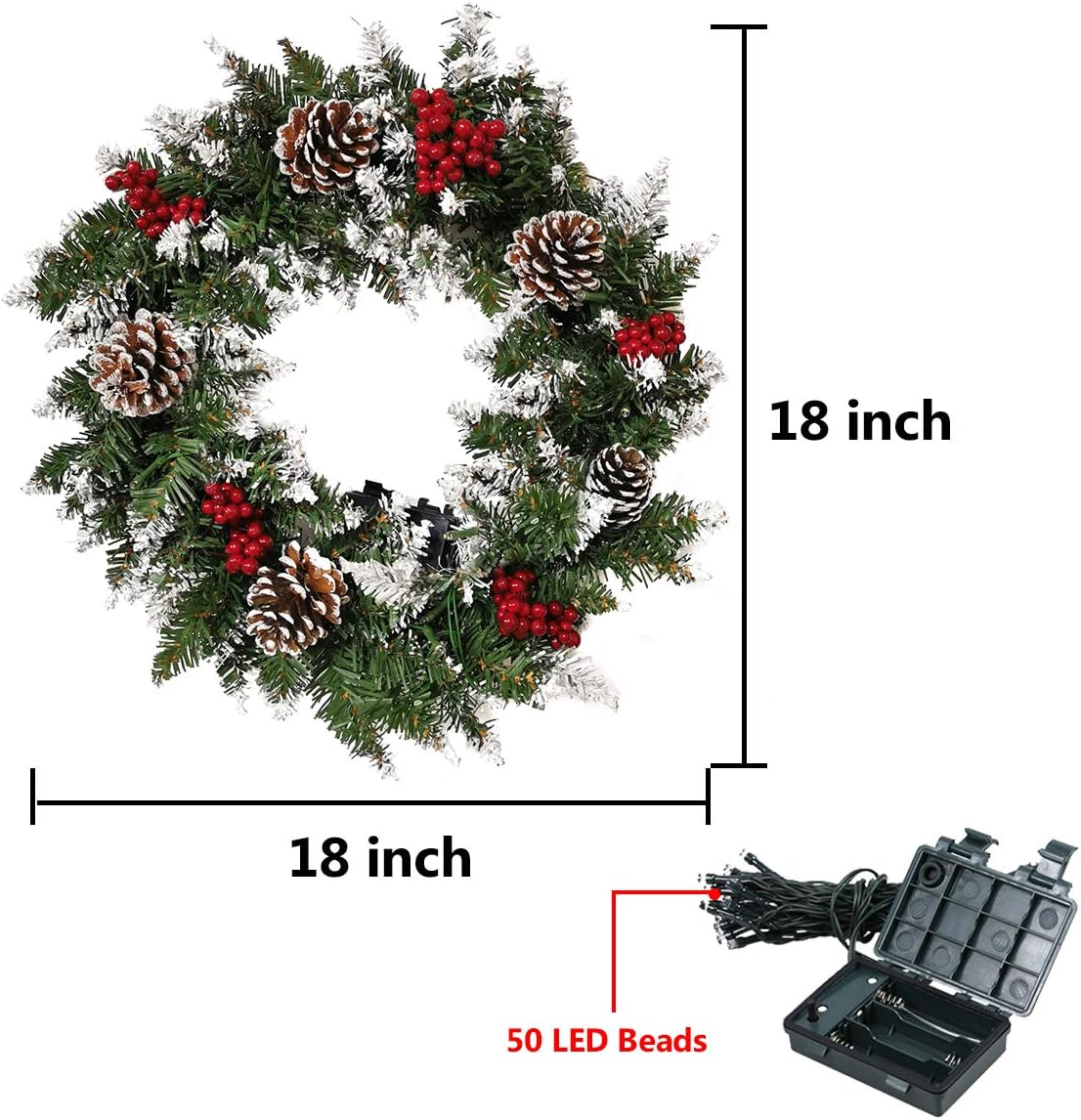 Christmas Wreath Room And Christmas Tree Decorations 18 Inch Pine Tree Lighted Christmas Wreath With Red Berry Pine Cones And Snowflake Silver Mane Fireplaces Walls Suitable For Shop Windows Seasonal Decor Home