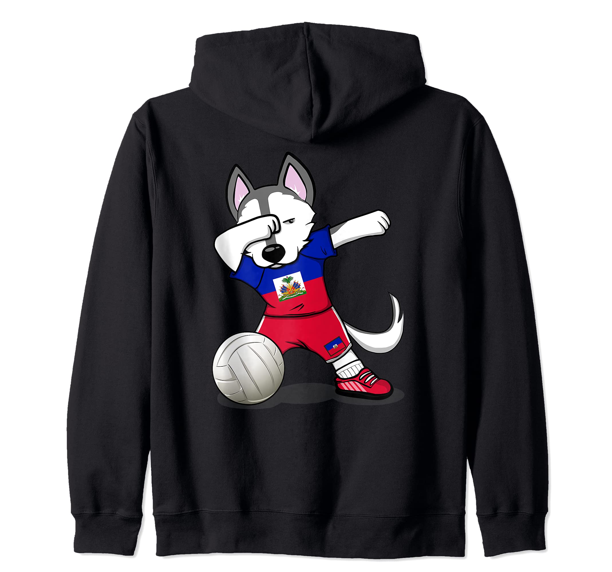 Dabbing Husky Dog Haiti Volleyball Fans Jersey Haitian Flag Zip Hoodie