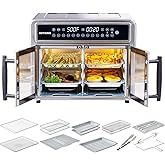 HotKing Dual-Zone Air Fryer Toaster Oven Combo, 28 QT XL Convection Oven | French Door, Stainless Steel Non-Toxic, 10-in-1 Multifunction, 500F Broil, Rotisserie, Dehydrate, Reheat, Bake, ETL Rated