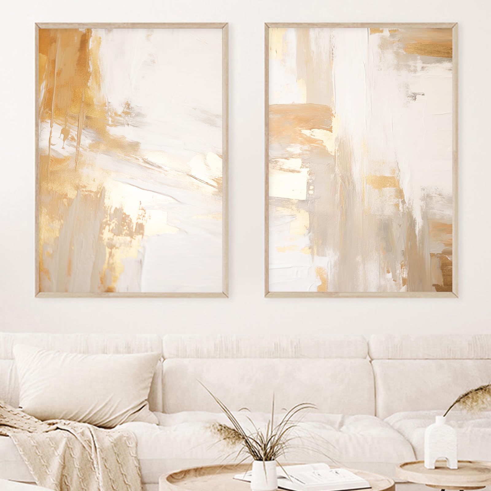 Photo 1 of Neutral Beige Wall Art Beige Abstract Painting Neutral Abstract Artwork Gold Abstract Poster Neutral Minimalist Painting Beige and Gold Abstract Wall Art White Beige Abstract Wall Art 16x24inx2 No