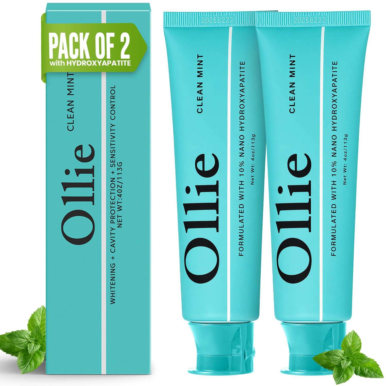 Ollie Fluoride Free 10% Nano Hydroxyapatite Toothpaste, Clean Mint, 4oz
