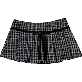 Milumia Women's Plaid Pleated Mini Skirt Bow Tie Low Waist A Line Short Skirts