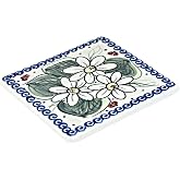 Blue Rose Polish Pottery - Red Ladybug Tile - 4.5"" Square - Ceramic Decorative Tile for Kitchen Backsplash, Trivet or Wall Art