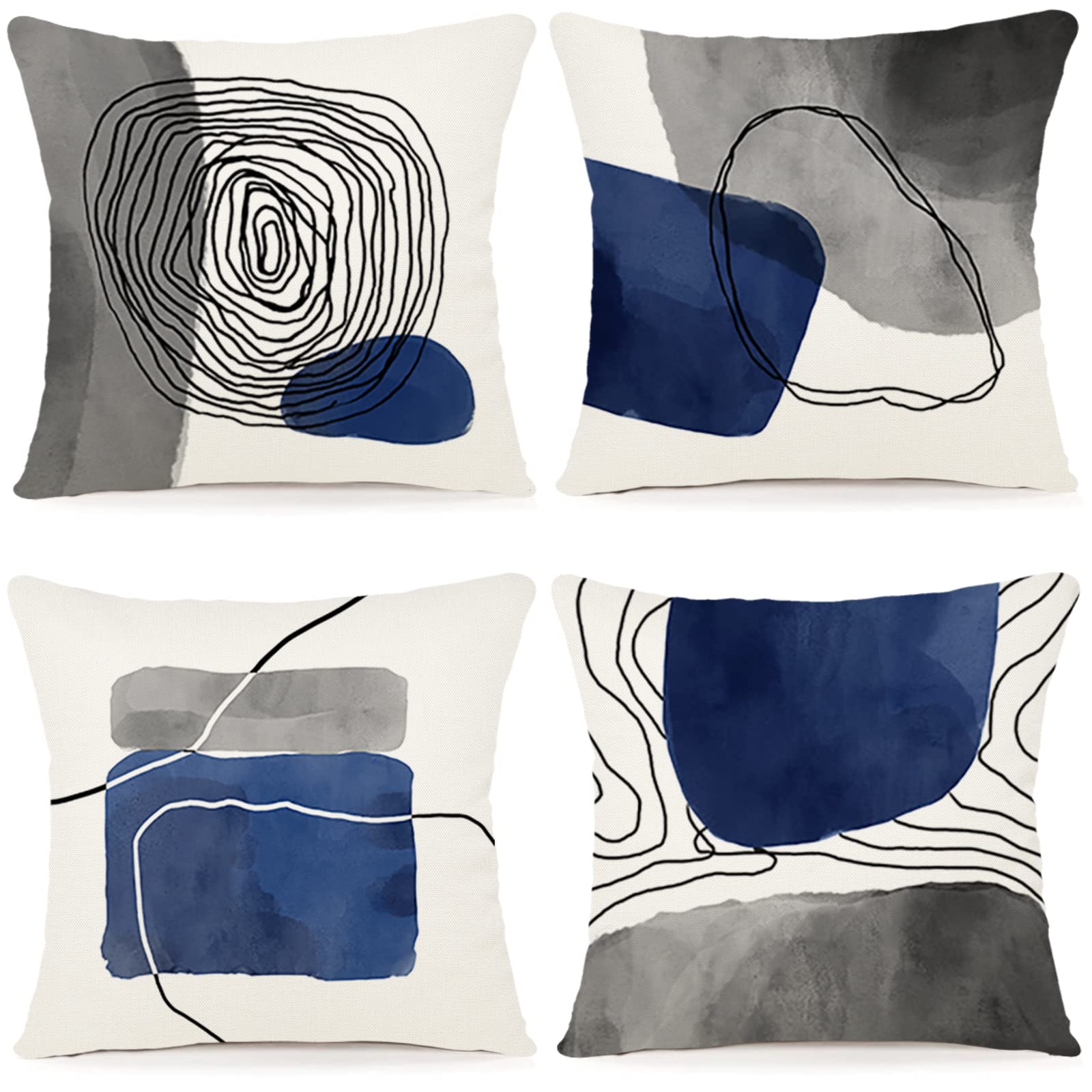 ZWJD Cushion Covers 50 x 50 cm, Set of 4 Outdoor Decorative Linen Cushion Covers with Geometric Pattern for Sofa, Living Room, A082-20