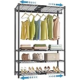 VIPEK X10 Heavy Duty Clothes Rack, Expandable Metal Clothing Racks for Hanging from 2' to 3'5" with 4-Tier Adjustable Wire Shelves &amp; Hanging Rod Portable Closet System for Reach-in &amp; Walk-in Closets