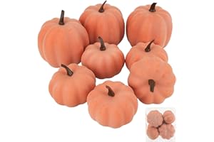 Ghrdopy Fake Pumpkins, 8 Pcs Orange Artificial Pumpkins, Plastic Pumpkins for Thanksgiving Party Table Centerpiece Autumn Home Decoration-B
