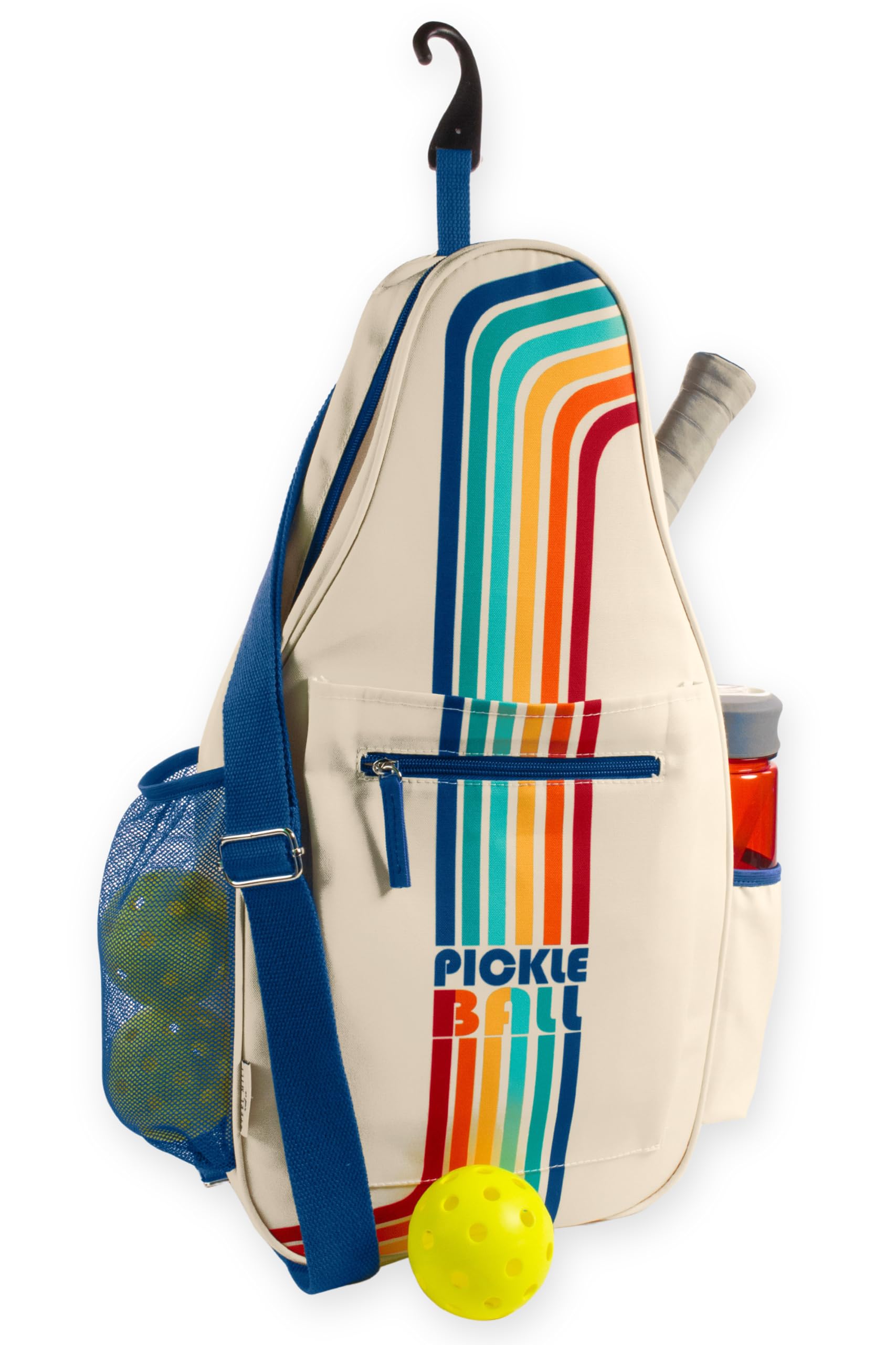 STEEL MILL AND CO. Unisex Pickleball Bag, Adjustable Sling Bag for Pickleball Paddle with Fence Hook and Waterbottle Holder, Pickleball Bags for Ladies and Men, Retro Stripe