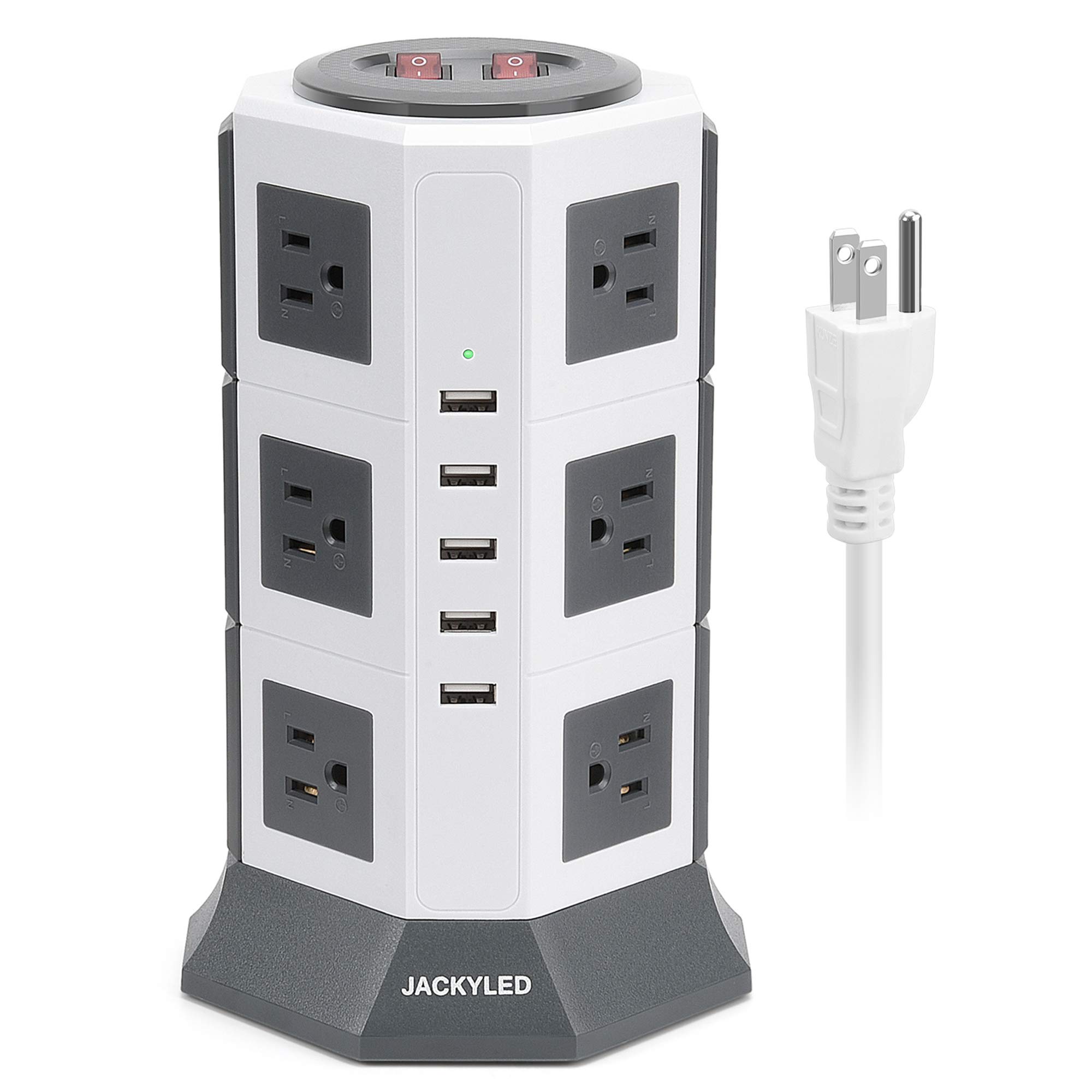 Buy JACKYLED 12 AC Outlets 5 USB Power Strip Tower, 1500J Surge