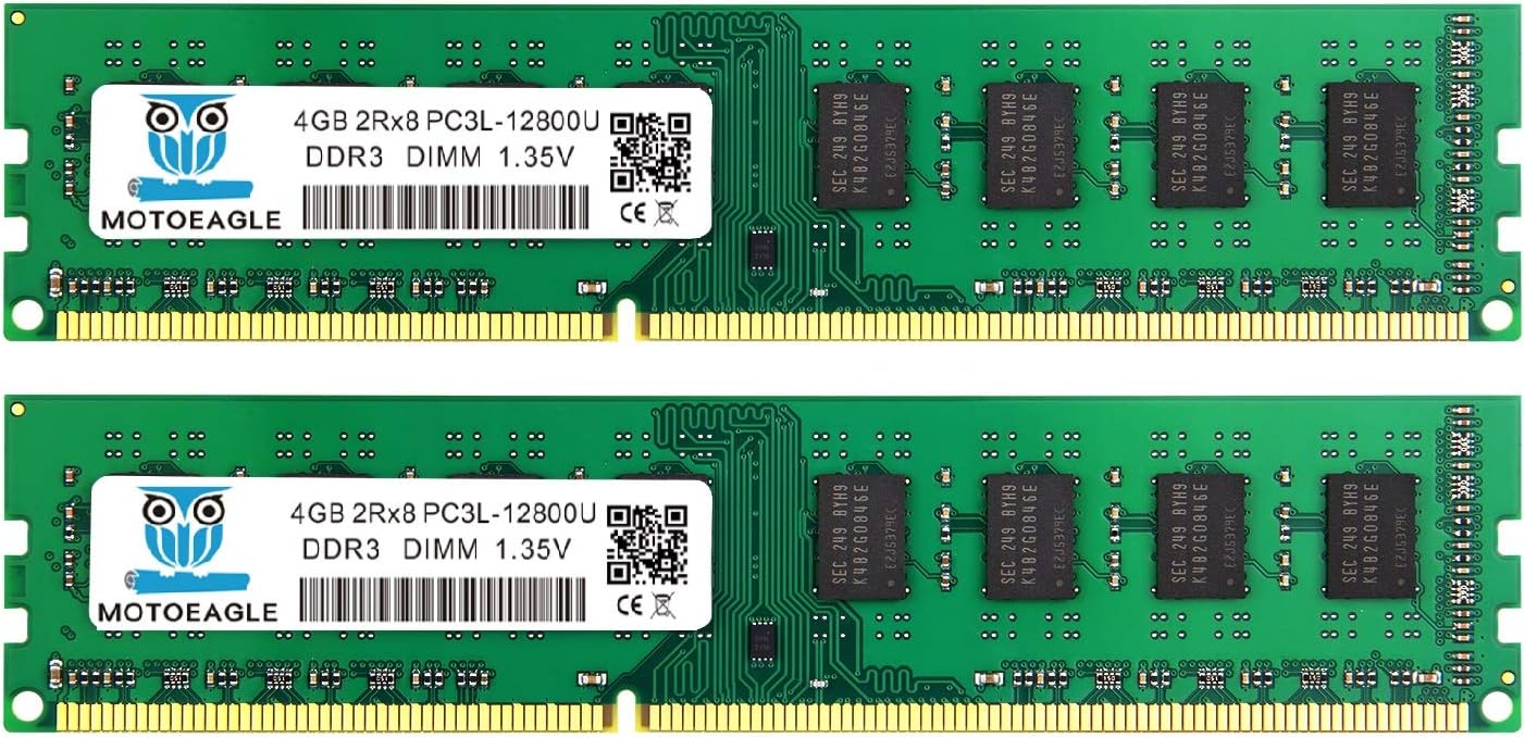 PC3L 12800U DDR3L 1600MHz 8GB Kit (4GBx2) UDIMM RAM 1.35V/1.5V 240-Pin Desktop Memory, 4GB-12800U-Lx2, 12800UL