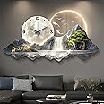 Wall Sculptures Painting 3D Wall Art Decor, Modern Living Room Restaurant Panoramic Landscape Wall Paintings with Clock，led Light Hang Pictures, Home Decorations Wall Decor ，for Office/Hotel