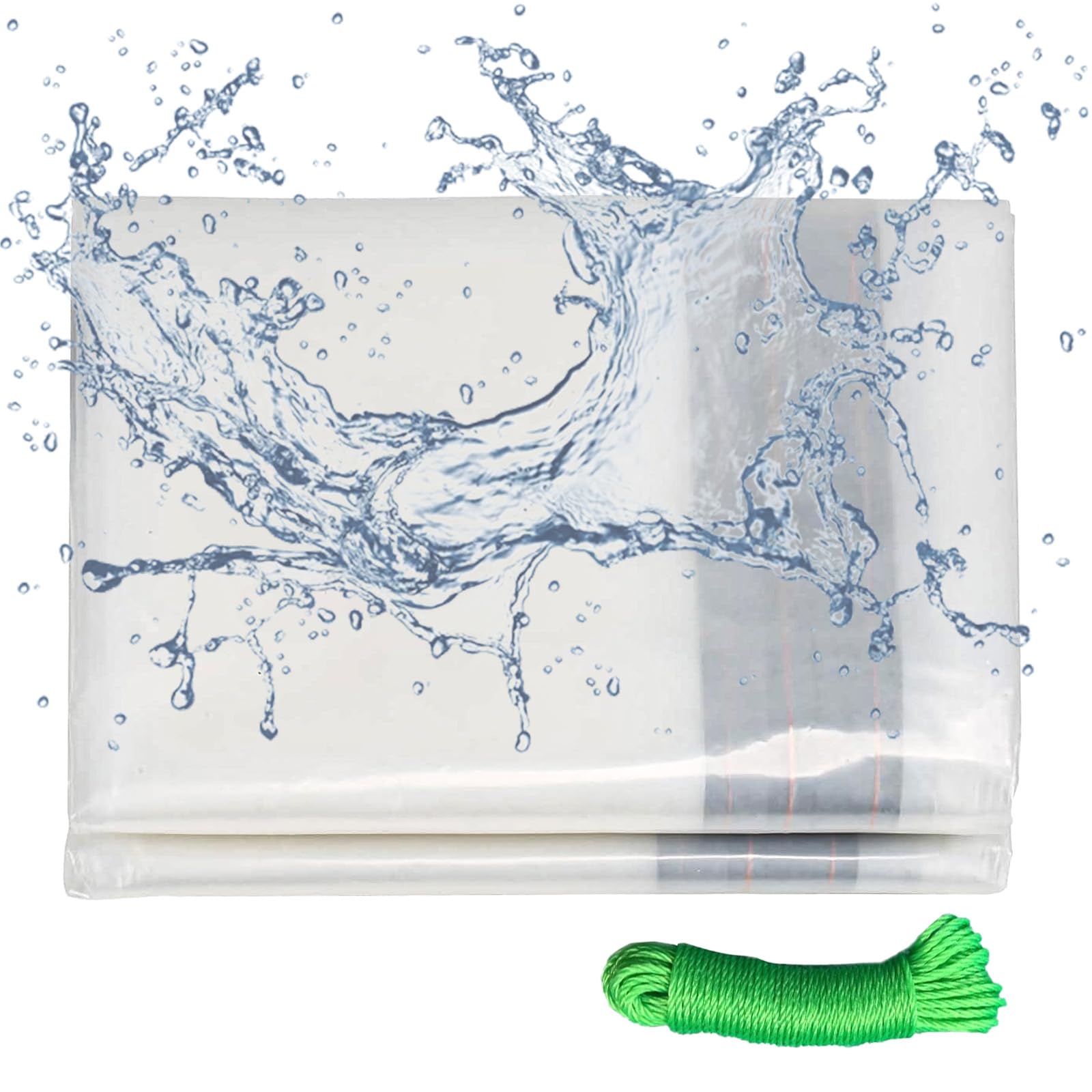 1M x 2M Large Clear Tarpaulin Waterproof Heavy Duty Tarps, Transparent Waterproof Tarpaulin Sheet, Tarp Cover with Eyelets for Garden Outdoor Camping Shed Chicken Rabbit Hutch Cover, with 10M Rope