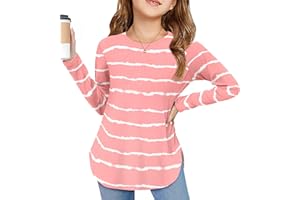 Arshiner Girls Long Sleeve T Shirts Round Neck Curve Hem Side Slit Basic Casual Loose Tunic Soft Tops