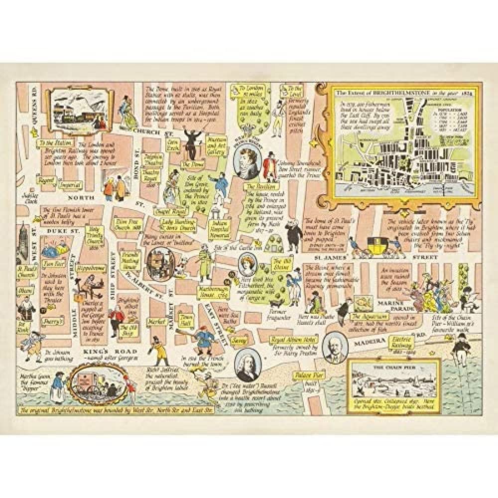 Artery8 Map Sayer 1948 Brighton Brighthelmstone Art Print Canvas Premium Wall Decor Poster Mural