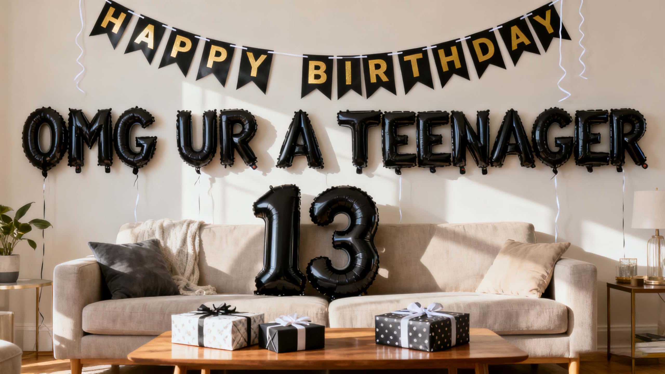 13th Teenager Birthday Party Decorations for Boys Girls, 13th Birthday Decorations OMG Ur A Teenager Balloon Birthday Banner Jumbo Number 13 Foil Balloons for 13 Years Old Sons Daughter (Black)