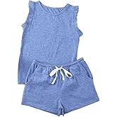 blibean Girls Summer Clothes Sets Ruffle Sleeveless Matching Outfits Size 4-13 Year Old