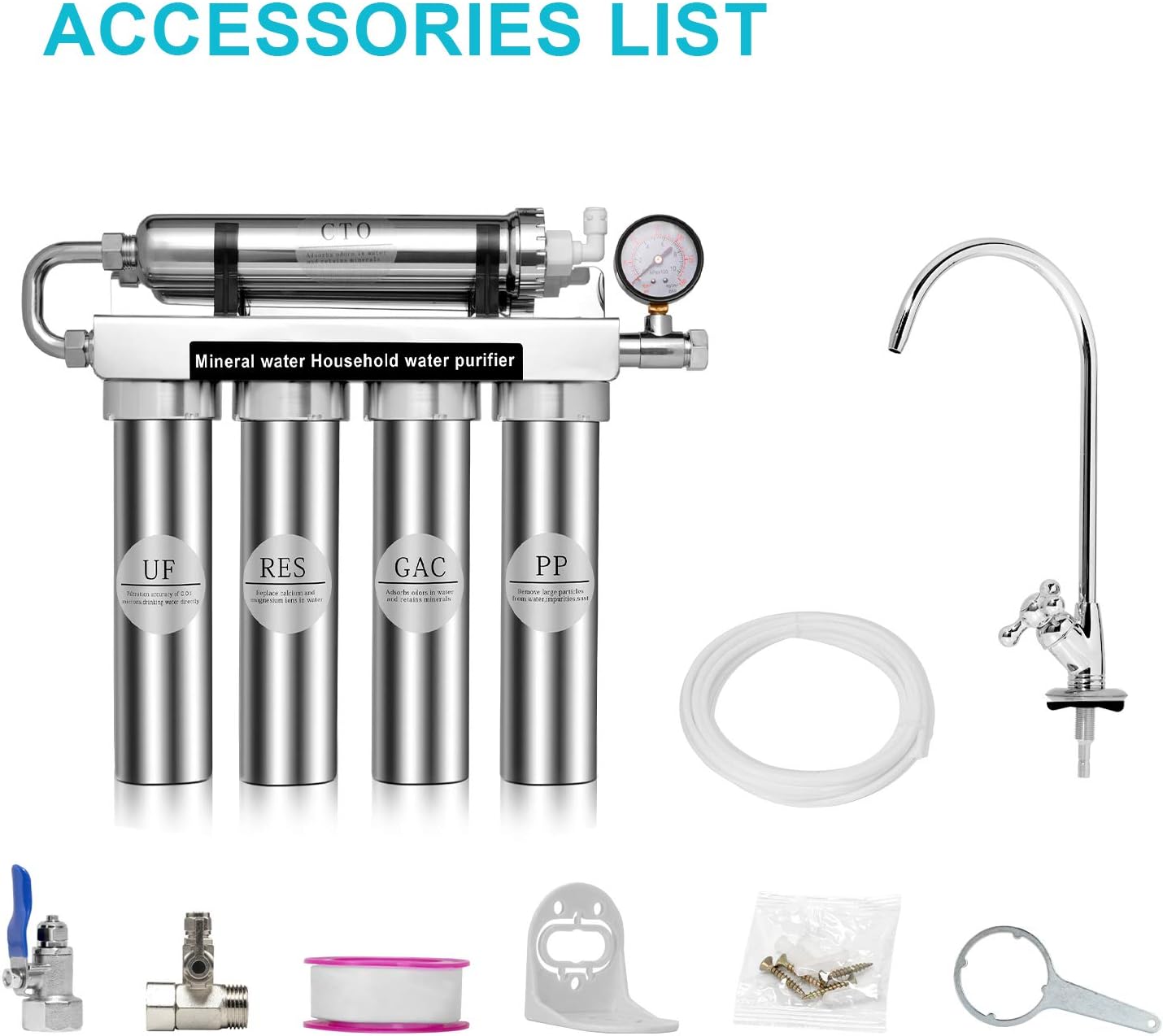 HARUE Water Filter，Under Sink Water Filter，Tap Water Filter，Zero Water Filter，Food Grade Stainless Steel，Level Five Filtering System - - 