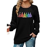 LHBNK Christmas Shirts for Women: Merry Christmas T-Shirt Xmas Buffalo Plaid Long Sleeve Casual Holiday Tops