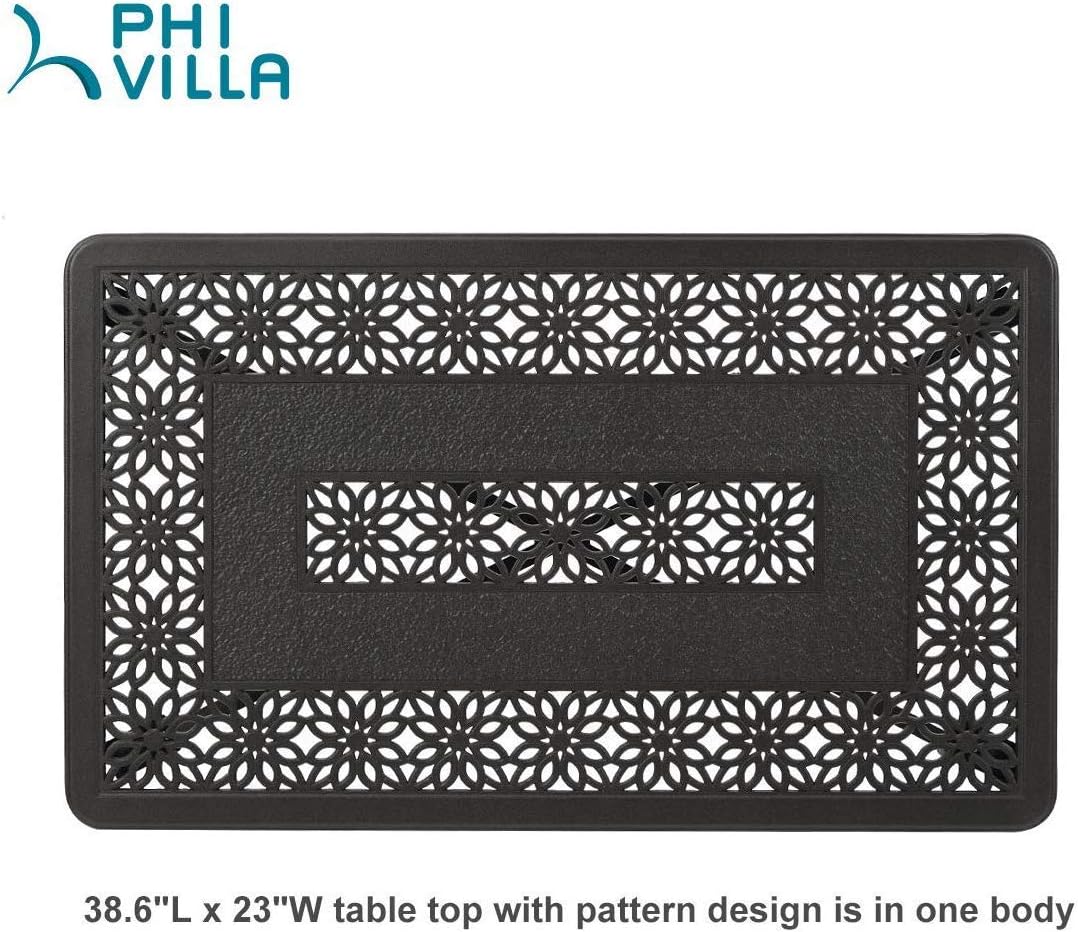 PHI VILLA 38.6" x 23" Outdoor Furniture Patio Retro Tea Dining Table Cast Aluminum Rectangular Elegant Bistro Coffee Table, Dark Brown: Garden & Outdoor