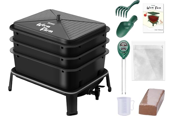 Blütezeit Worm Composter 3-Tray, Compost Bin Worm Farm with Complete Kits, Easy Setup for Compost Starter Harvest Worm Castin