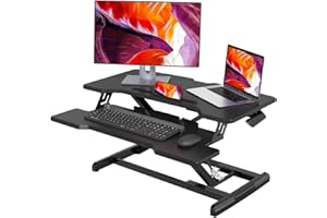 JYLH JOYSEEKER Joy Seeker Standing Desk Converter 30 Inches Stand up Desk Riser, Height Adjustable Dual Tier Sit Stand Tabletop Monitor Riser Workstation for Home Office with Deep Keyboard Tray for Laptop